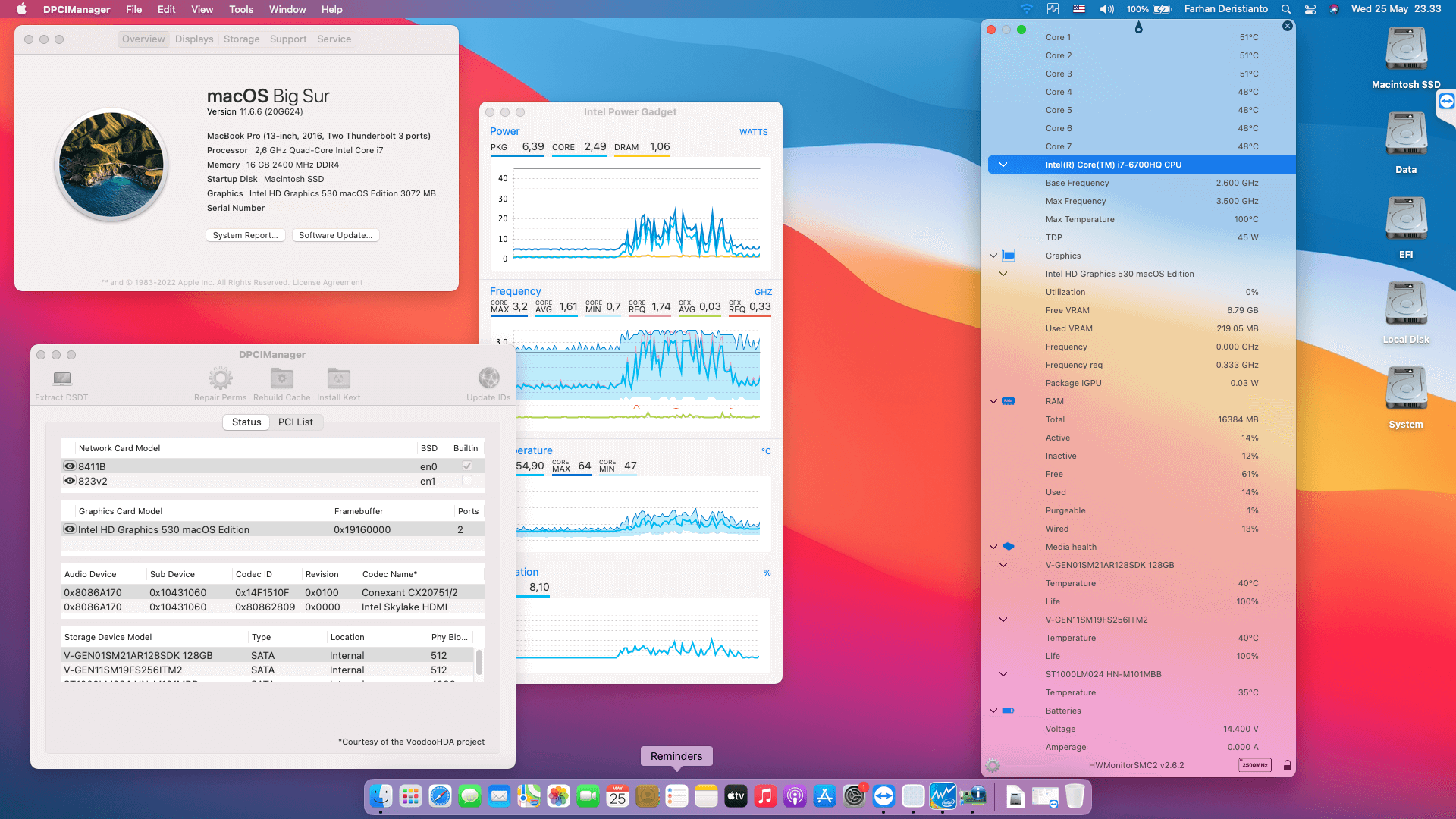Success Hackintosh macOS Big Sur 11.6.6 Build 20G624 in Asus ROG GL552V-XDM044T